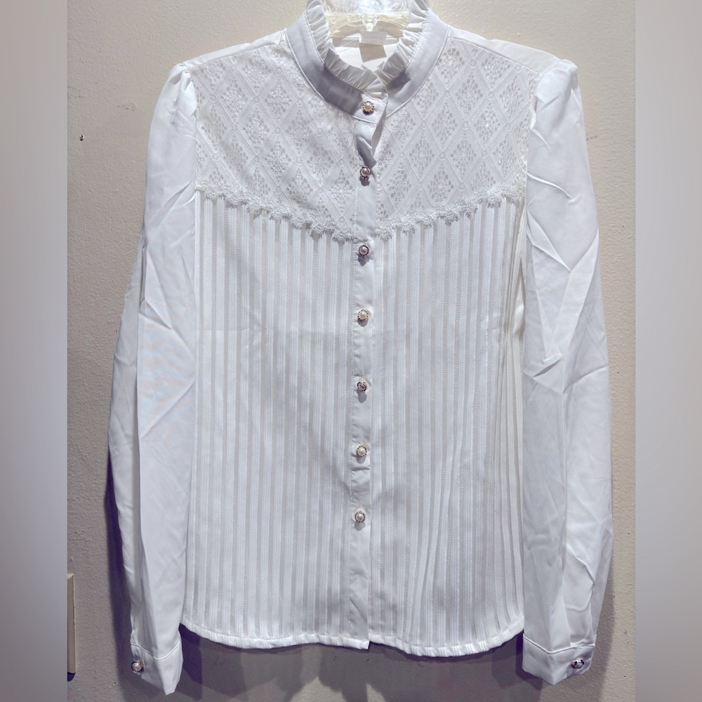 Elegant White Lace Button-Up Blouse
